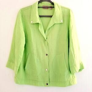 Chico's Lime Green Flowy Button Down Blouse 2 Pockets Size Small